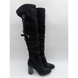 Sam Edelman Sable Over the Knee Black Suede Moto Fall Tall Boots Size 7.5